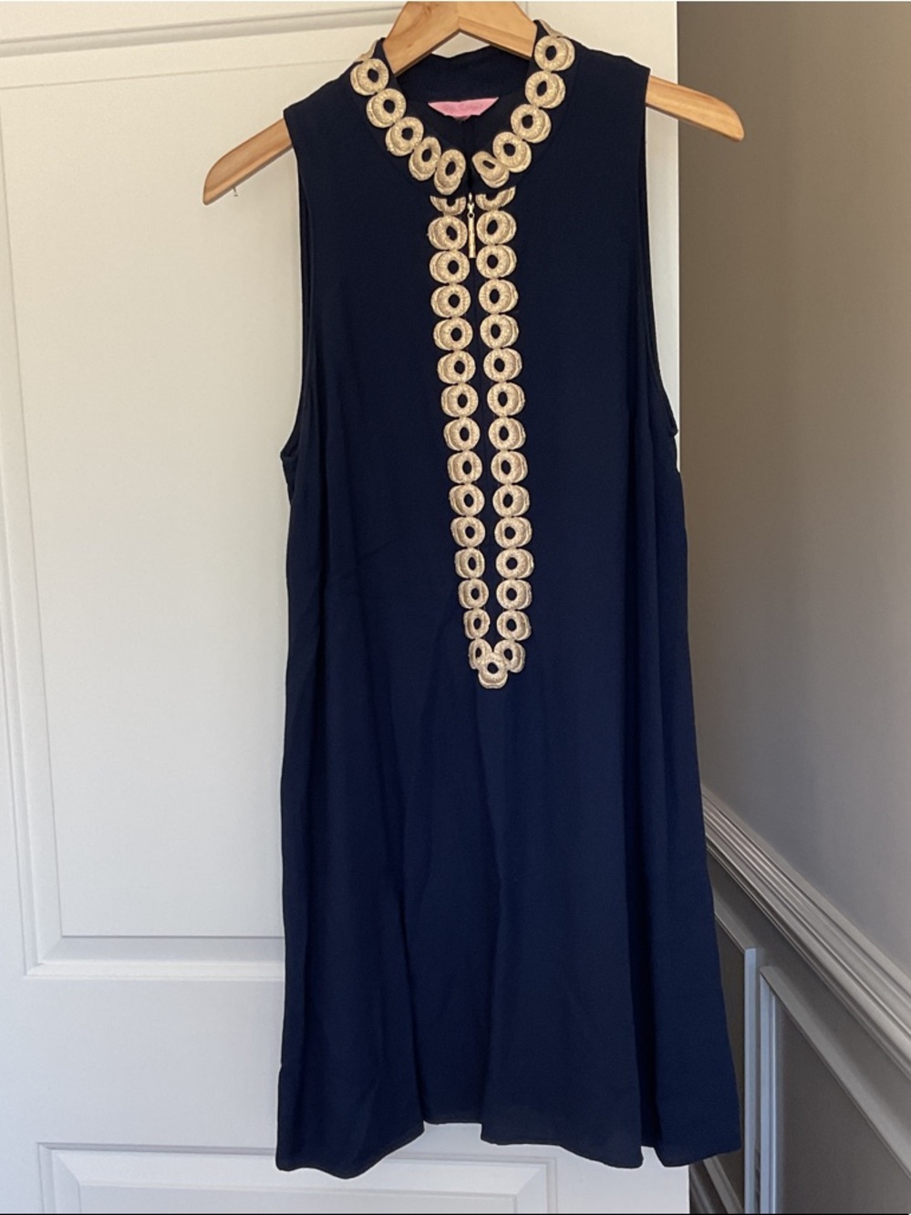 Lilly Pulitzer Navy Sleeveless dress with Gold Embellished Neckline